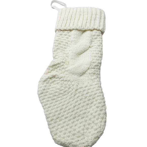 14 Inch Cable Knitted Christmas Stocking Farmhouse Cream White New Without Tags - Picture 2 of 6